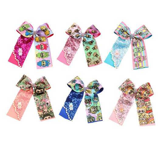 Labubu Printed Hair Clip Fabric Sequins Bow Hair Accessory for Kids Girls