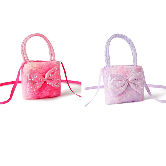 Girls' Plush Crossbody Bag Tie-Dye with Sequin Bow Design 2 colors