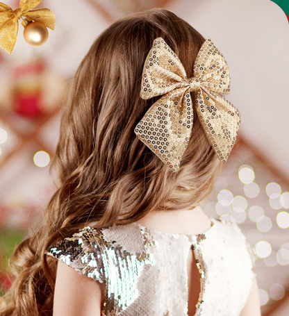 Christmas Bow Hair Clips – Solid Pearl Glitter Bow Barrettes for Girls