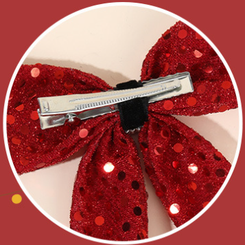 Girls Christmas 2025 Hair Clips – Red Sequin Bow & Pom-Pom with Santa Boot Design