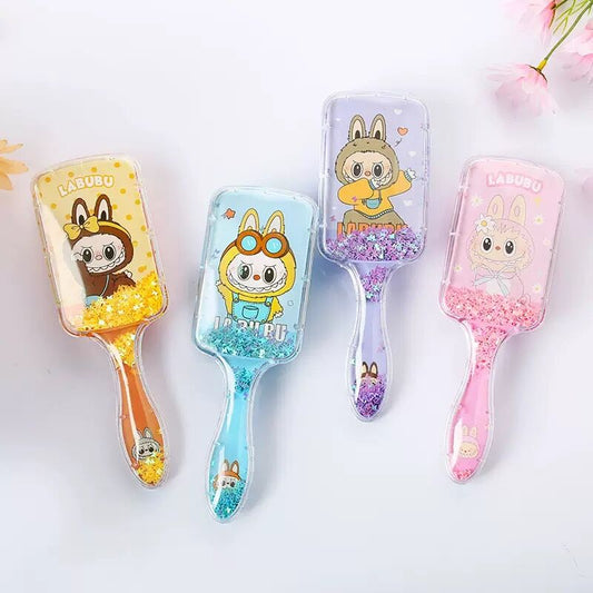 Labubu Cushion Hair Brush with Cartoon Print Glitter Liquid Sequins, Massage Airbag Comb