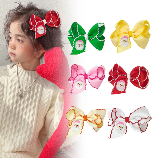 Christmas Santa Claus Candy Embroidery Hair Clips Bow Hairpins Girls Multi Color