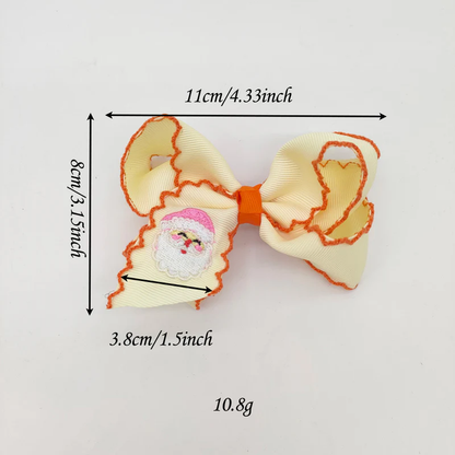 Christmas Santa Claus Candy Embroidery Hair Clips Bow Hairpins Girls Multi Color