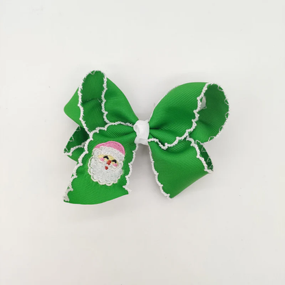 Christmas Santa Claus Candy Embroidery Hair Clips Bow Hairpins Girls Multi Color