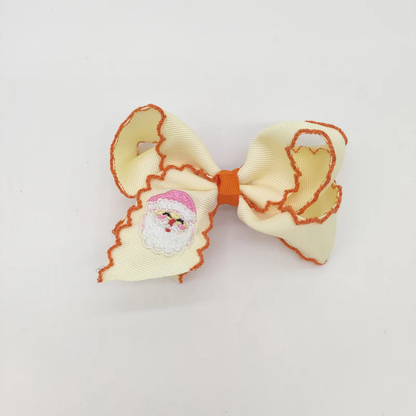 Christmas Santa Claus Candy Embroidery Hair Clips Bow Hairpins Girls Multi Color