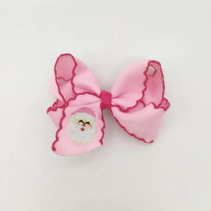 Christmas Santa Claus Candy Embroidery Hair Clips Bow Hairpins Girls Multi Color