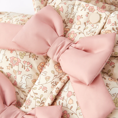 New Winter Girls’ Floral Hooded Coat with Bow, Thick Fleece-Lined Warm Jacket for Kids