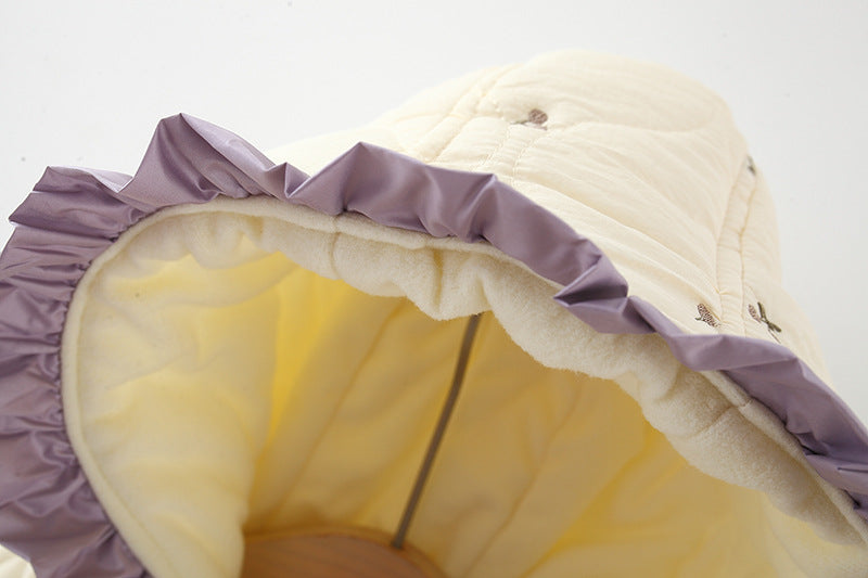 Winter Girls’ Quilted Cotton Jacket with Bow Embroidery, Fleece-Lined and Thickened Half-Round Coat