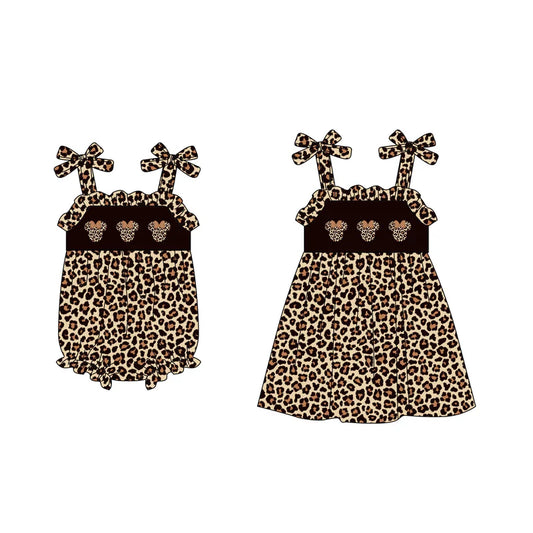 Summer Leopard Micky Embroidery Slip Dress & Romper For Girls