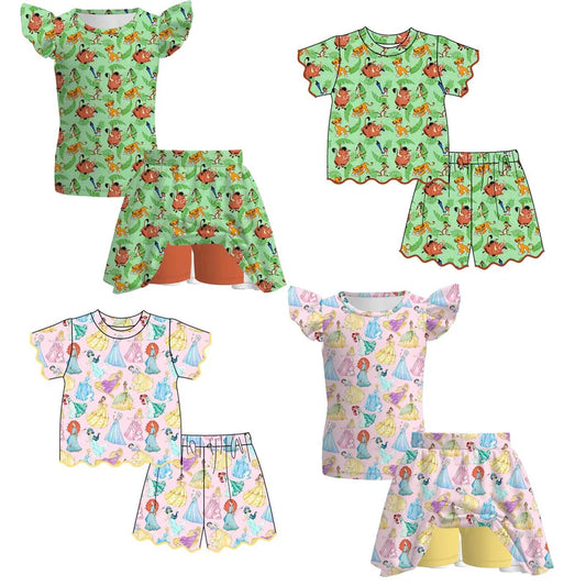 Girls Character Print Flutter Sleeve & Scalloped Pajama Set – Soft Summer Short Sleeve Lounge Set
