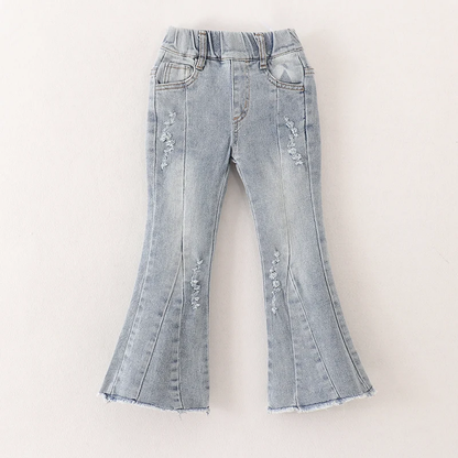 Girls Flare Jeans – Boutique Denim Bell Bottom Pants with Bow, Floral, Rhinestone & Distressed Details