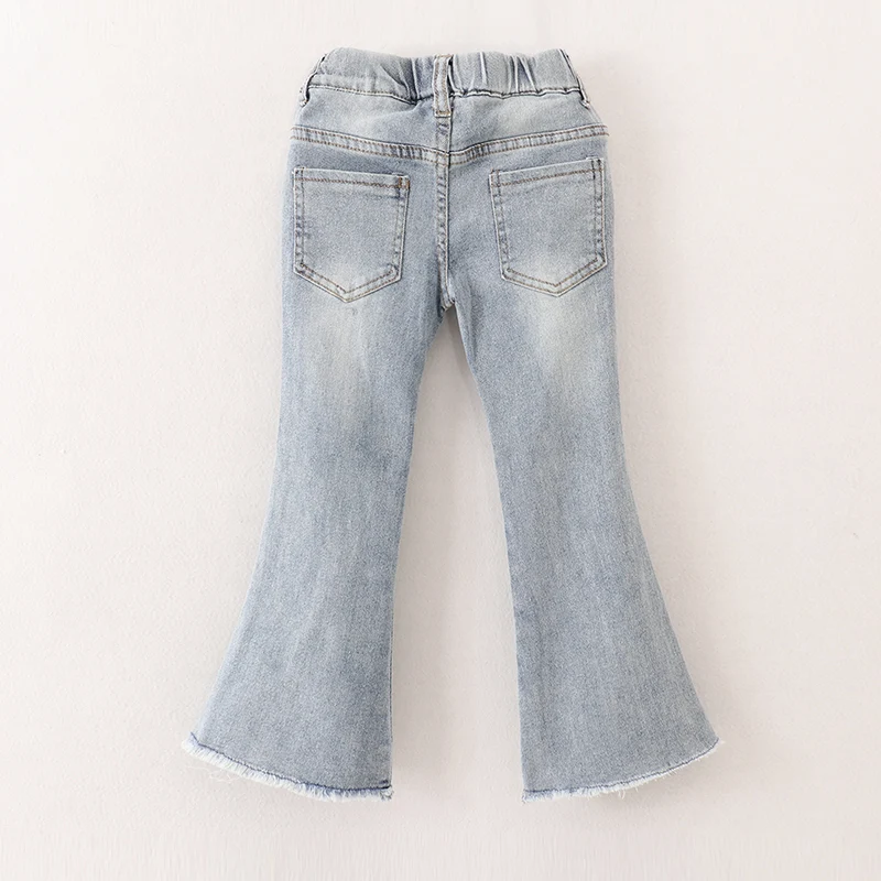 Girls Flare Jeans – Boutique Denim Bell Bottom Pants with Bow, Floral, Rhinestone & Distressed Details