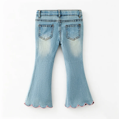 Girls Flare Jeans – Boutique Denim Bell Bottom Pants with Bow, Floral, Rhinestone & Distressed Details