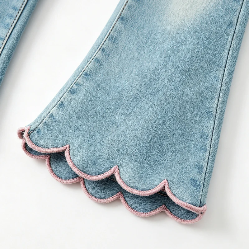 Girls Flare Jeans – Boutique Denim Bell Bottom Pants with Bow, Floral, Rhinestone & Distressed Details