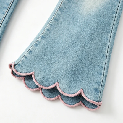 Girls Flare Jeans – Boutique Denim Bell Bottom Pants with Bow, Floral, Rhinestone & Distressed Details