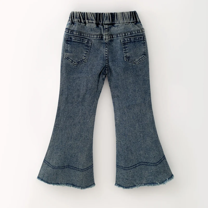 Girls Flare Jeans – Boutique Denim Bell Bottom Pants with Bow, Floral, Rhinestone & Distressed Details