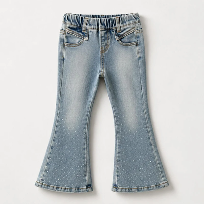 Girls Flare Jeans – Boutique Denim Bell Bottom Pants with Bow, Floral, Rhinestone & Distressed Details