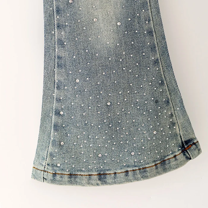 Girls Flare Jeans – Boutique Denim Bell Bottom Pants with Bow, Floral, Rhinestone & Distressed Details
