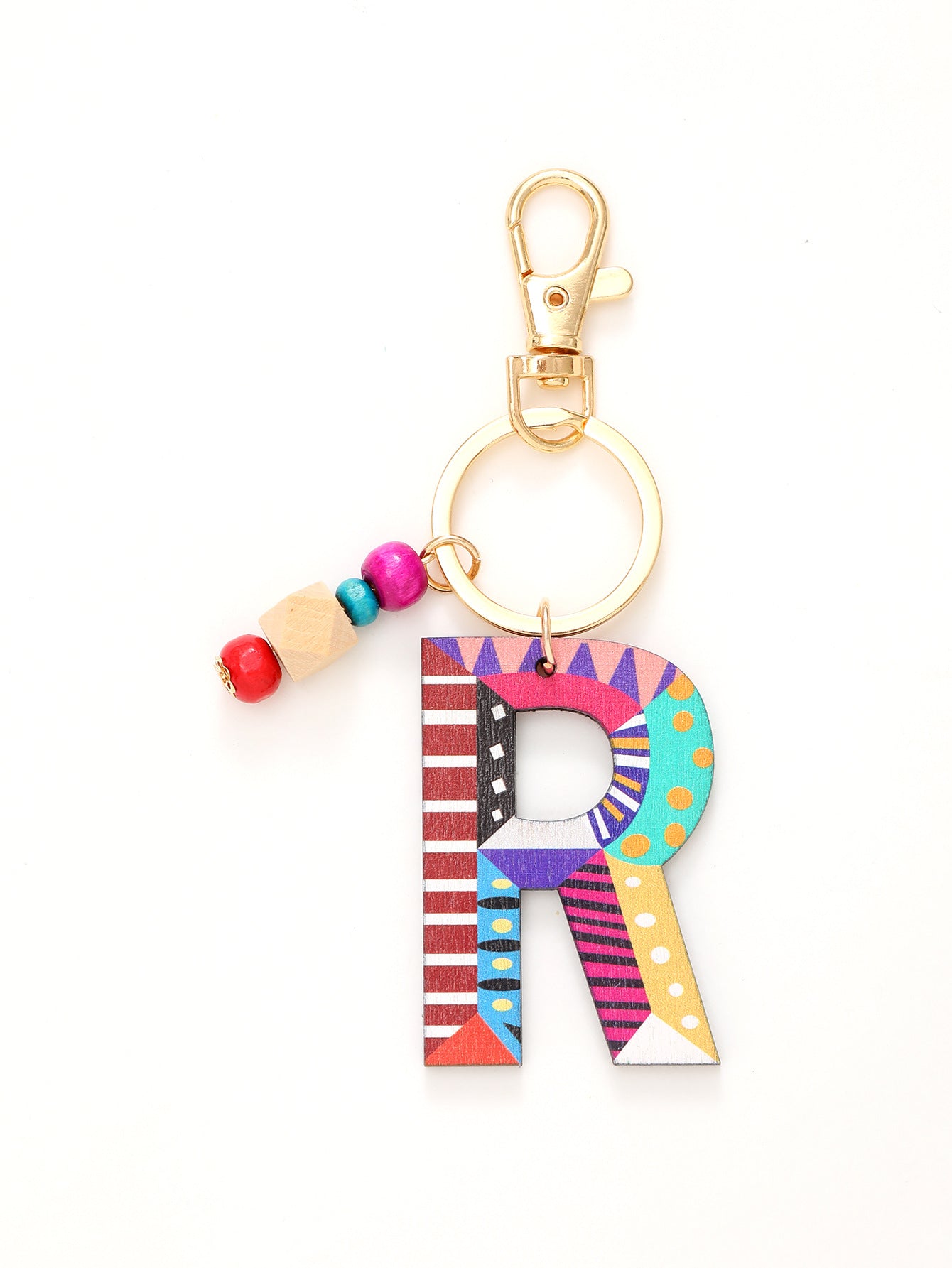 Colorful Wooden Bead Initial Keychain – 26 Letters, Back-to-School