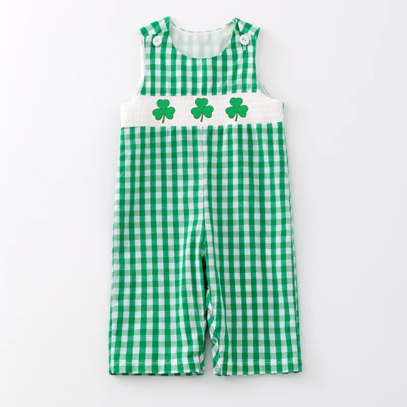 St.Patrick's Day Green Plaid Clover Smock Embroidery Collection
