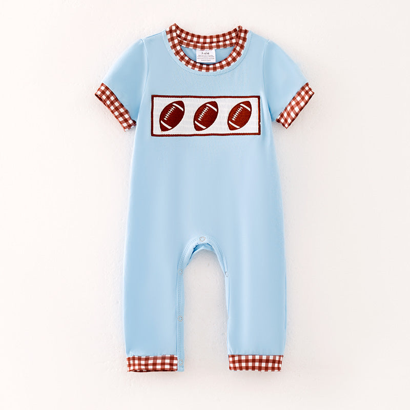 Boys Fall Rugby Football Smock Embroidery Short Sleeves Romper