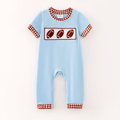 Boys Fall Rugby Football Smock Embroidery Short Sleeves Romper
