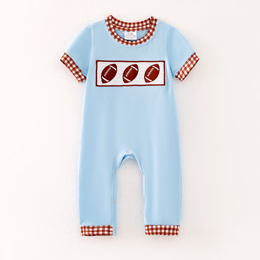 Boys Fall Rugby Football Smock Embroidery Short Sleeves Romper