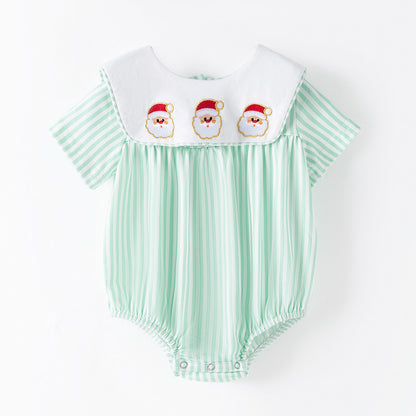 Christmas Kids Smocked Outfit Set – Santa Embroidery Green Sibling Collection