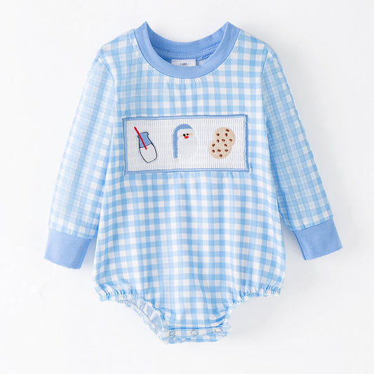 Baby Boys Christmas Santa Cookies Embroidery Smock Romper