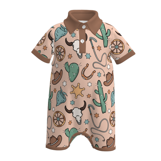 Baby Boy's Summer Star Cactus Print Brown Romper