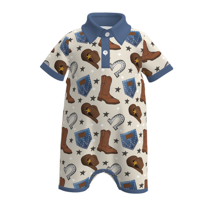 Baby Boys Wild Boots Cactus Print Polo Shirt Romper