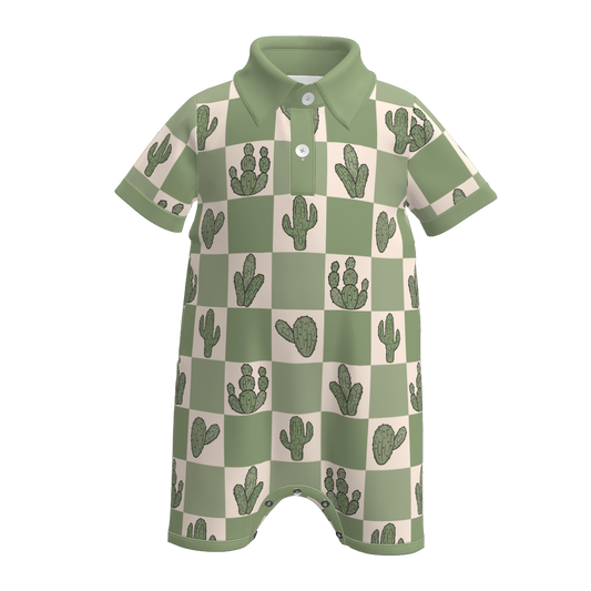 Baby Boy's Summer Green Cactus Print Romper