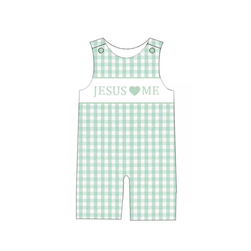 Kids Fall Sibling JESUS LOVE ME Embroidery Green Floral Plaid Clothes