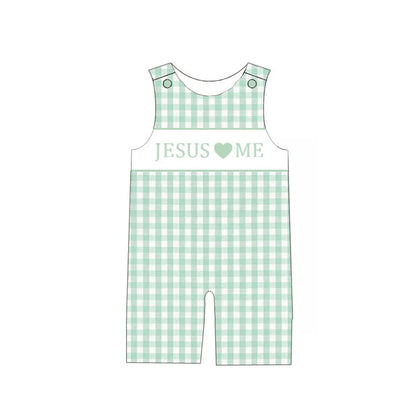 Kids Fall Sibling JESUS LOVE ME Embroidery Green Floral Plaid Clothes