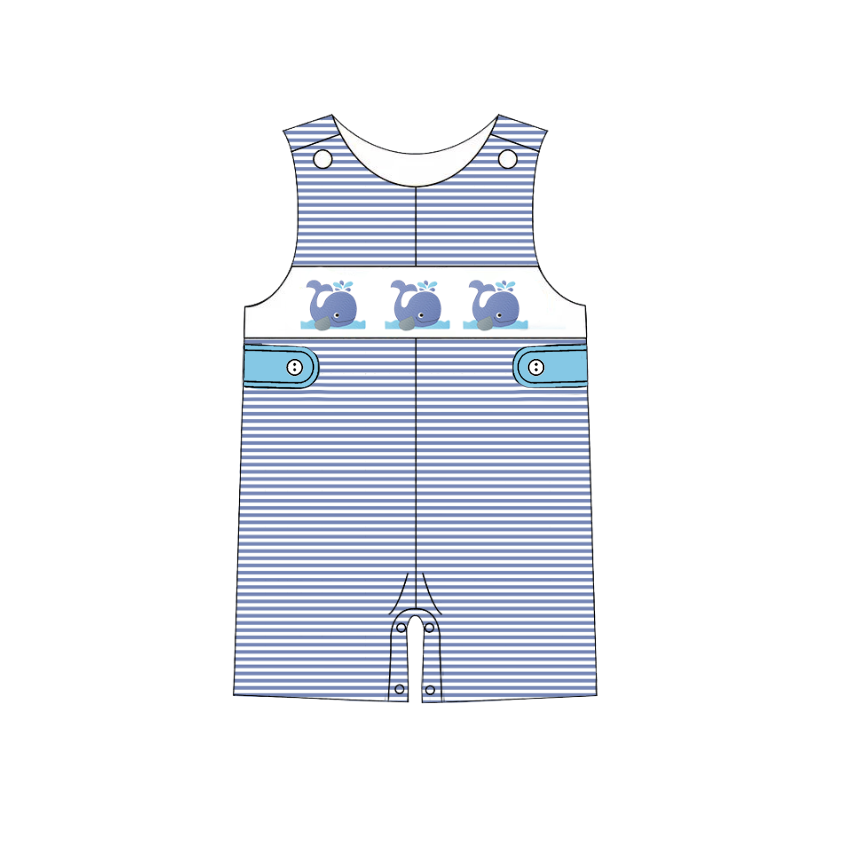 Kids Sibling Summer Whale Embroidery Smocked Matching Clothes