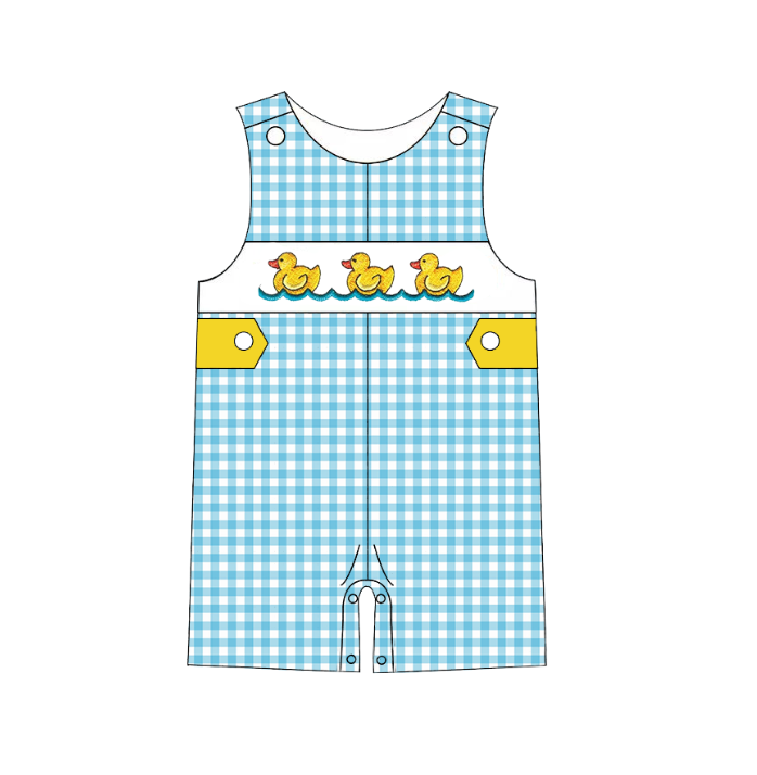 Kids Sibling Summer Rubber Ducks Embroidery Smocked Clothes