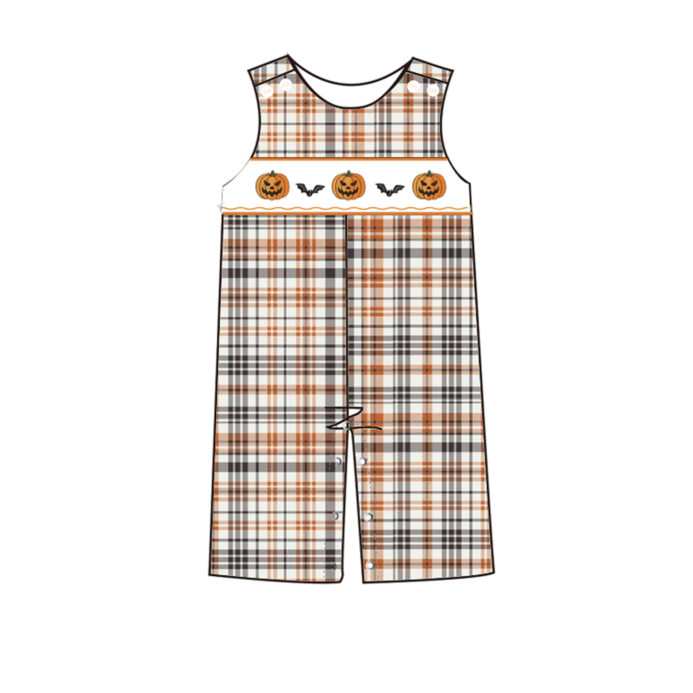 Kids Halloween Orange Plaid Collection-Pumukin Bat Smocked Embroidered