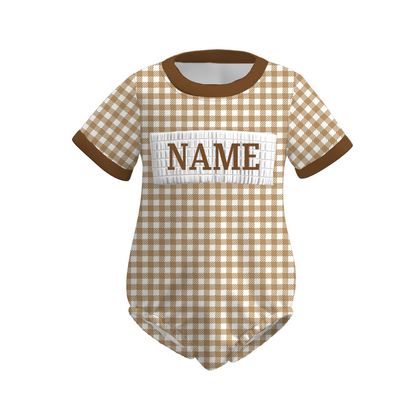Kids Fall Custom Name Embroidery Brown Bow Plaid Sibling Clothes