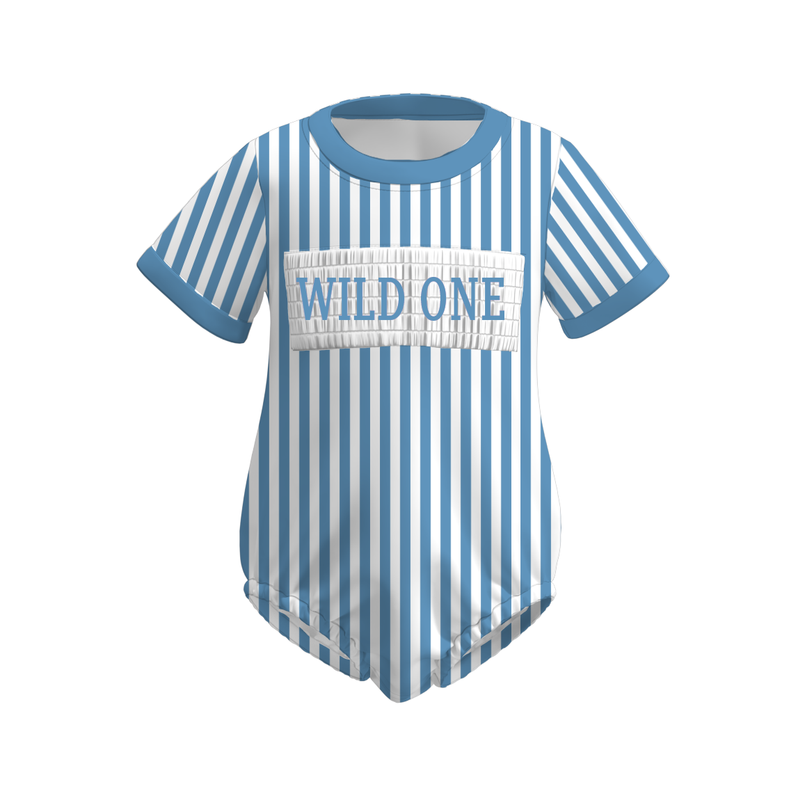 Kids Summer Fall WILD ONE Embroidery Blue Bow Stripes Sibling Clothes