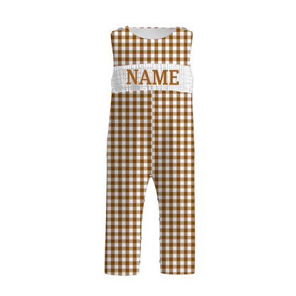 Kids Fall CUSTOM NAME Embroidery Brown Floral Plaid Sibling Clothes