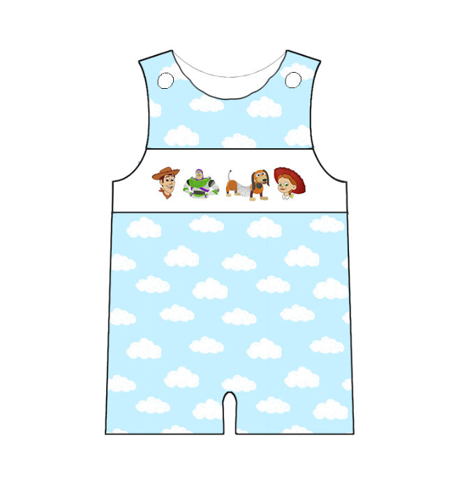 Kids Blue Cloud Cartoon Embroidery Smocked Sibling Clothes Collection