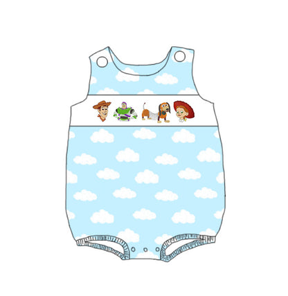 Kids Blue Cloud Cartoon Embroidery Smocked Sibling Clothes Collection