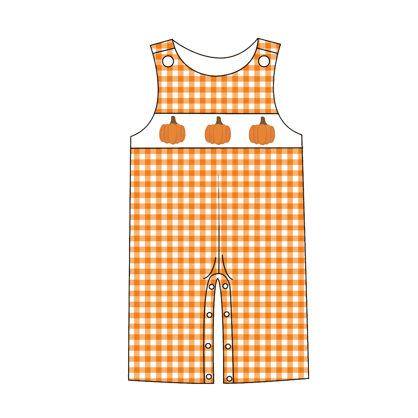 Kids Fall Thanksgiving Orange Plaid Pumpkin Embroidery Sibling Clothes