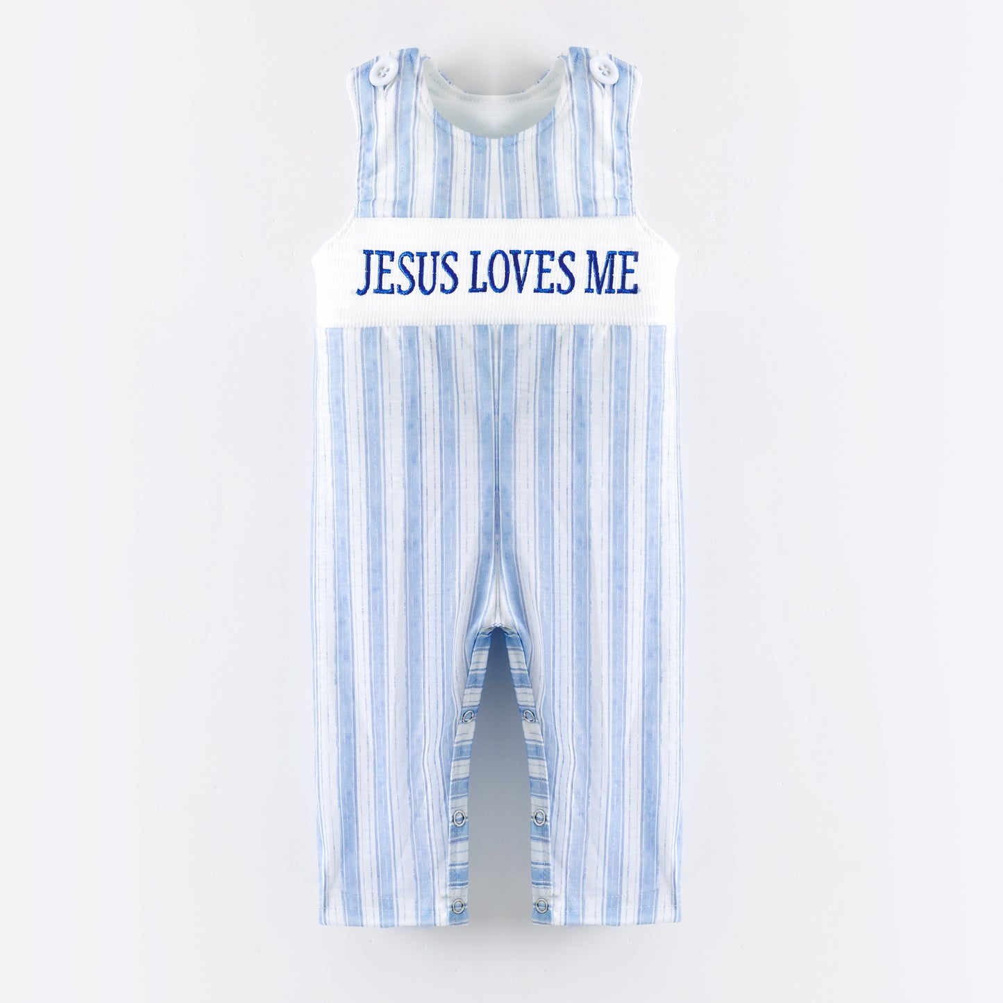 Sibling Kids Fall Blue Floral JESUS LOVES ME Smocked Embroidery Outfits