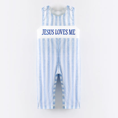Sibling Kids Fall Blue Floral JESUS LOVES ME Smocked Embroidery Outfits