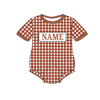 Kids Fall Custom Name Embroidery Brown Plaid Floral Sibling Clothes