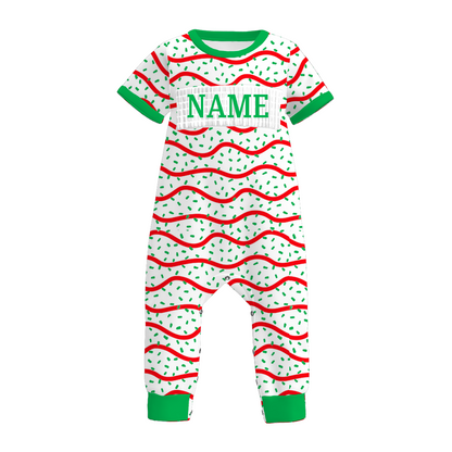 Kids Christmas Stripes Custom Name Red Green Dress & Romper