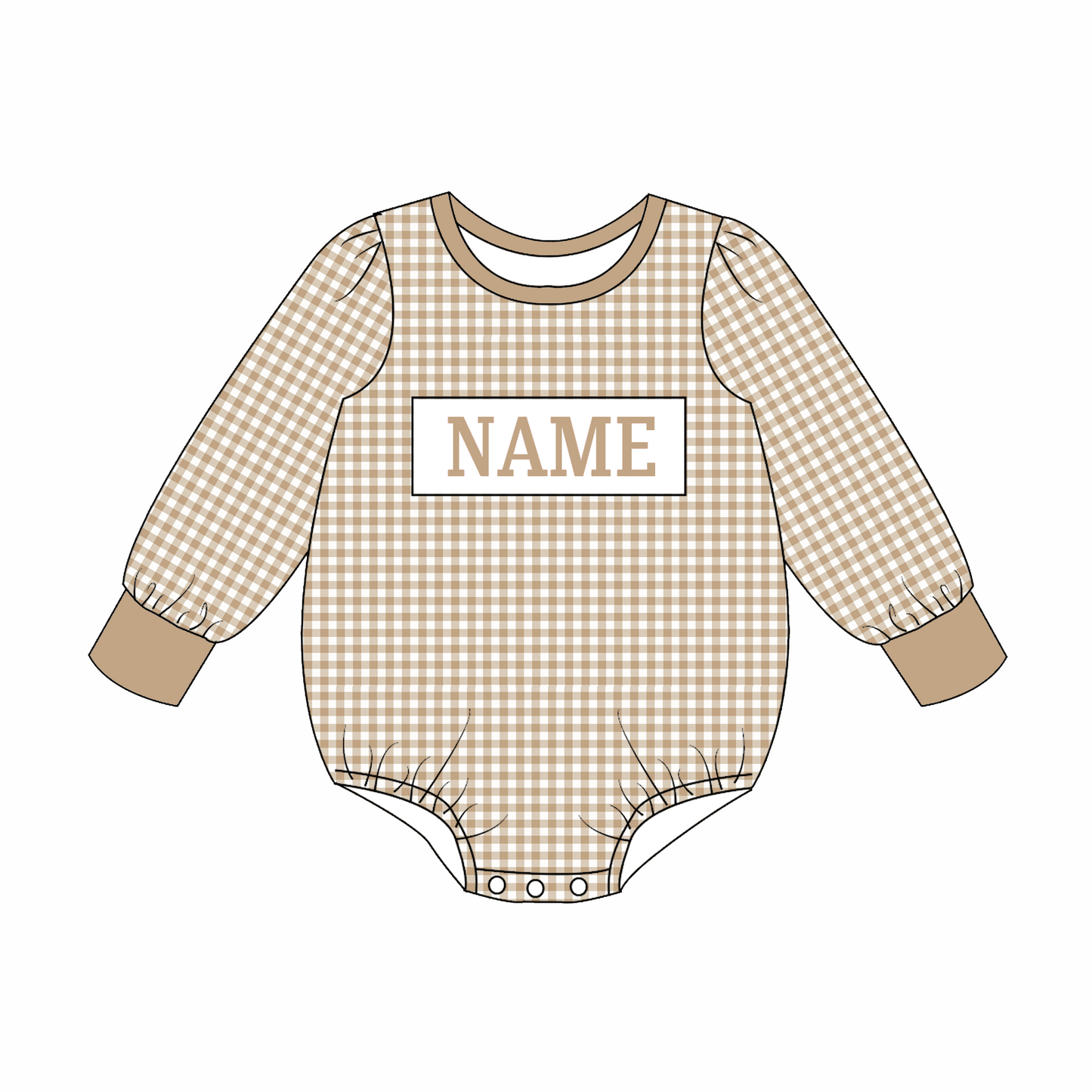 Kids Christmas CUSTOM NAME Embroidery Beige Plaid Sibling Clothes