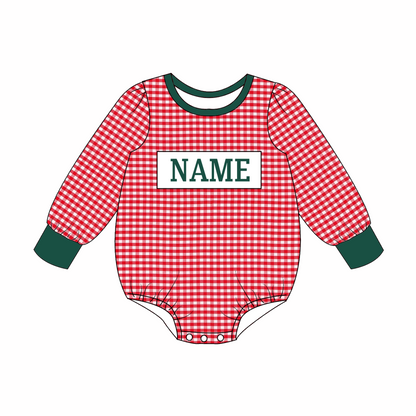 Kids Christmas CUSTOM NAME Embroidery Red Plaid Sibling Clothes