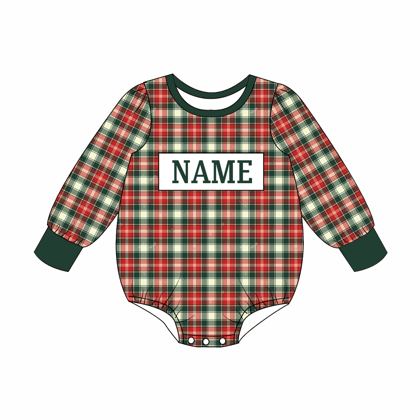 Kids Christmas CUSTOM NAME Embroidery Green Plaid Sibling Clothes
